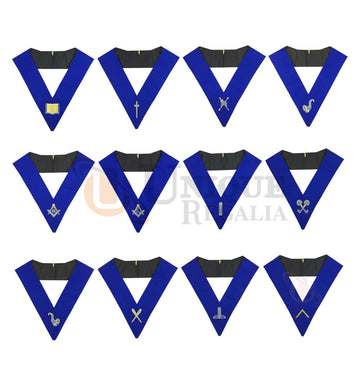 Masonic Blue Lodge Officers Collar Set of 12 Machine Embroidery Collars